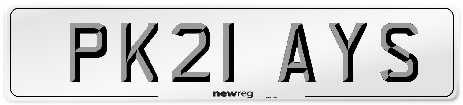 PK21 AYS Number Plate from New Reg